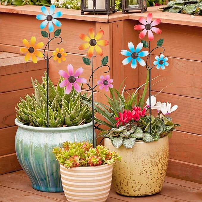 3 Pack Spring Garden Stakes Decor,Metal Flowers Decorative Garden Stakes,Waterproof Metal Yard Art for Outside,Lawn,Patio,Yard(23.1 * 6.7IN)