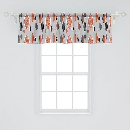 Ambesonne Mid Century Window Valance, Abstract Oval Leaf Forms with Different Designs and Color Combinations, Curtain Valance for Kitchen Bedroom Decor with Rod Pocket, 42" x 18", Red Black Pale Grey