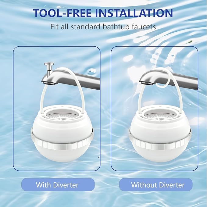 Bath Ball Filter | Bathtub Water Filter for Tub Faucet | Purify Bathwater for Healthier Skin and Hair | 2,500 Gallons of Filtration | BPA Free