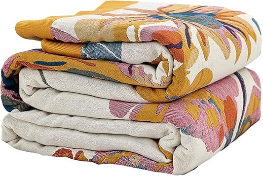 Boho Large Throw Blanket for Bed Couch 60" x 80 "100% Cotton Gauze Fall Blankets Home Decor Soft Lightweight for Sofa Quilt with Floral Butterfly