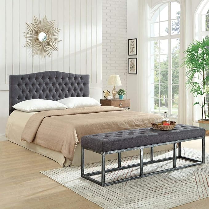 24KF Upholstered Tufted Button Linen Fabric Headboard,Comfortable Fashional Headboard Queen/Full Size,Dark Gray