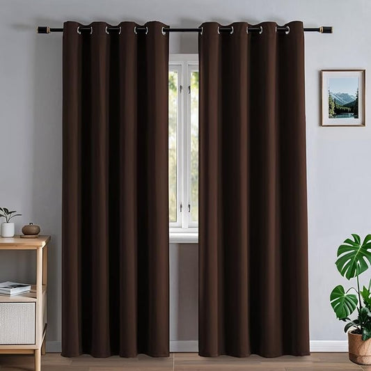 Blackout Curtains 72 Inch Length for Bedroom, Thermal Insulated Blackout Curtains 2 Panels Set, Solid Grommet Privacy Room Darkening Drapes for Living Room Windows(W52 x L72, Chocolate)
