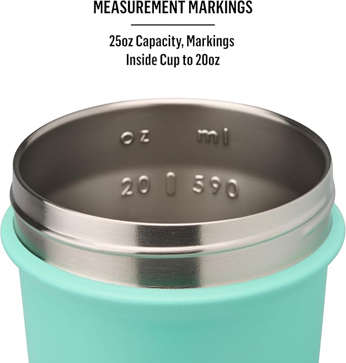 BlenderBottle Strada Sleek Insulated Stainless Steel Water Bottle with Wire Whisk, 25-Ounce, Seafoam