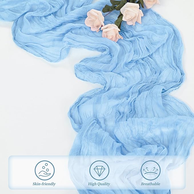 20 Pack Baby Blue Cheesecloth Table Runner 20 x 120 Inch Long Rustic Gauze Cheese Cloth Table Runner for Wedding 10FT Bridal Baby Shower Table Decorations Boho Fabric Sheer Birthday Party Table Decor