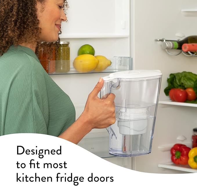 Aqua Optima 5-Cup Water Filter Pitcher Bundle Pack for Tap and Drinking Water with 6 Evolve+ Filter, Reduces Microplastics, Improves Taste, BPA Free, WQA Certified, Liscia Design (White)