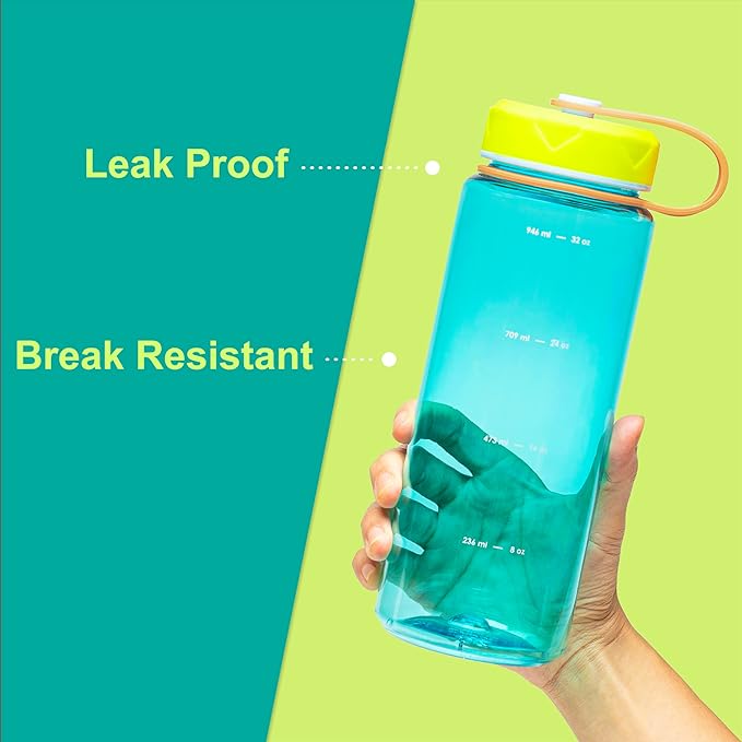 bzyoo HydroPop 36oz Water Bottle w/Strap - Leak-Proof, Hydration Intake Tracking Measurement, Wide Mouth for Ice. Perfect for Gym, Travel, Outdoor - Color Blue