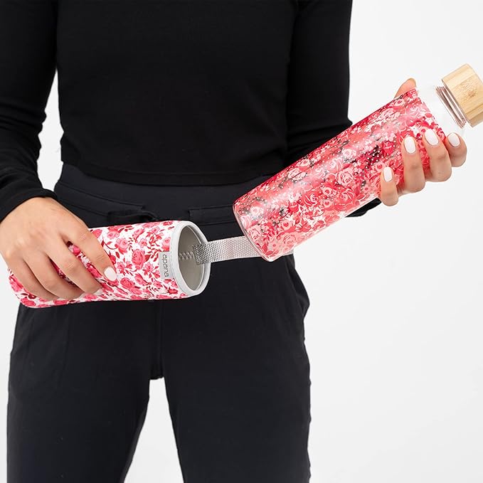 Apana Yoga Glass Water Bottles BPA Free Non Slip Sleeve Leak Proof Lid Reusable 19 Oz and 32 Oz Sports Water Bottle Wide Mouth Lid Portable Hydration Tumbler