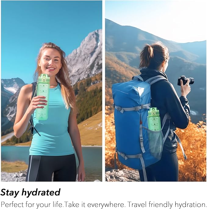 32oz Motivational Water Bottles with Time Marker & Fruit Strainer, Transparent Gradient Color Water Bottle with Times to Drink, Leakproof & BPA Free, Reusable Bottle with Strap (No Straw)