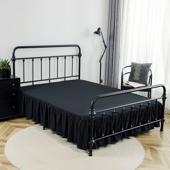 Bed Skirt Queen Size Ruffled Bed Skirt with Split Corners, 14 Inch Drop Dust Ruffle Bed Skirt with Platform, Black