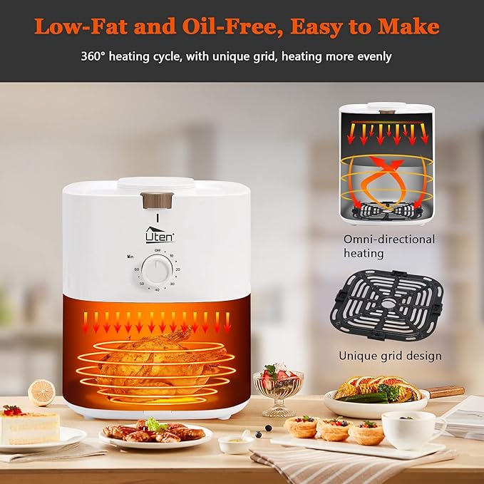 4.2 Quart Compact Air Fryer,4L 1500W Air Fryer Oven Pizza Cooker with Rapid Air Circulation,30 Minute Timer and Adjustable Temperature Control with Recipe,White