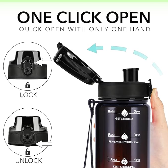 32oz Motivational Water Bottles with Time Marker & Fruit Strainer, Transparent Gradient Color Water Bottle with Times to Drink, Leakproof & BPA Free, Reusable Bottle with Strap (No Straw)