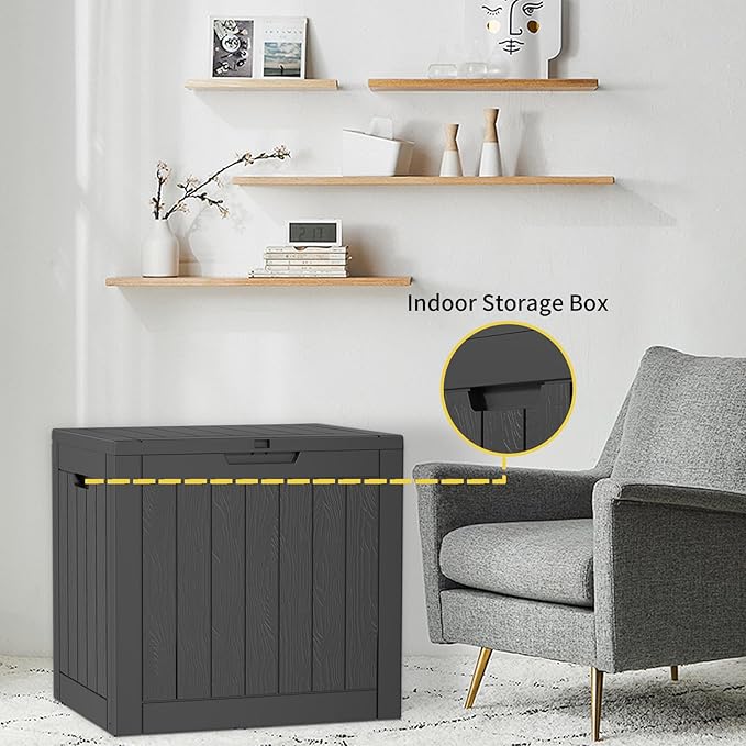 30 Gallon Deck Box Large Outdoor Storage for Patio Furniture,Outdoor Cushions,Garden Tools and Pool Supplies,Waterproof,Resin,Lockable(Black)