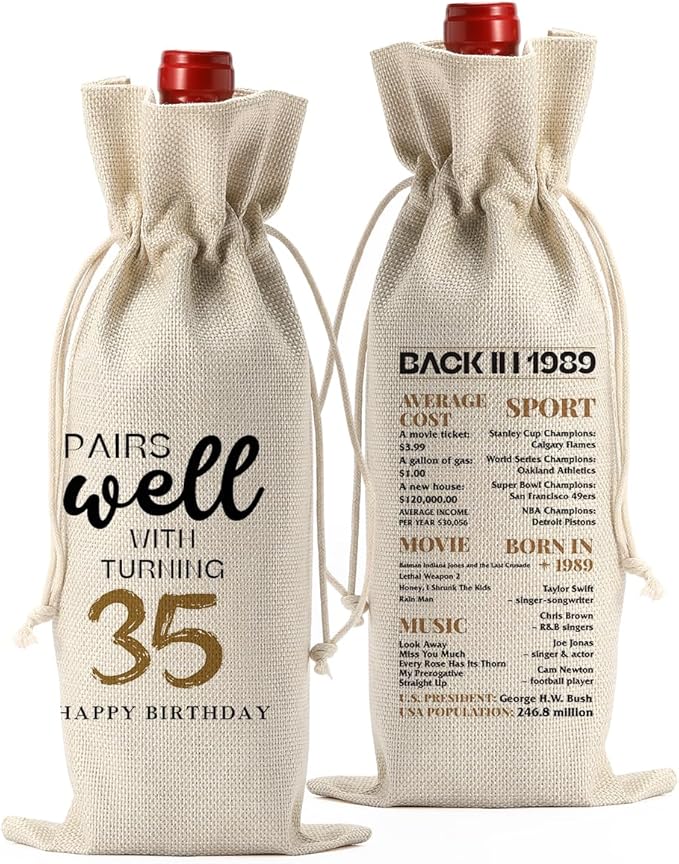 35th Birthday Gifts Women Men, Gifts for 35 Year Old Men Mom Dad Friends Wine Gift Bag, Wine Accessories Gifts Anniversary 35th Birthday Decorations Wine Bag Wine Bags for Wine Bottles Gifts