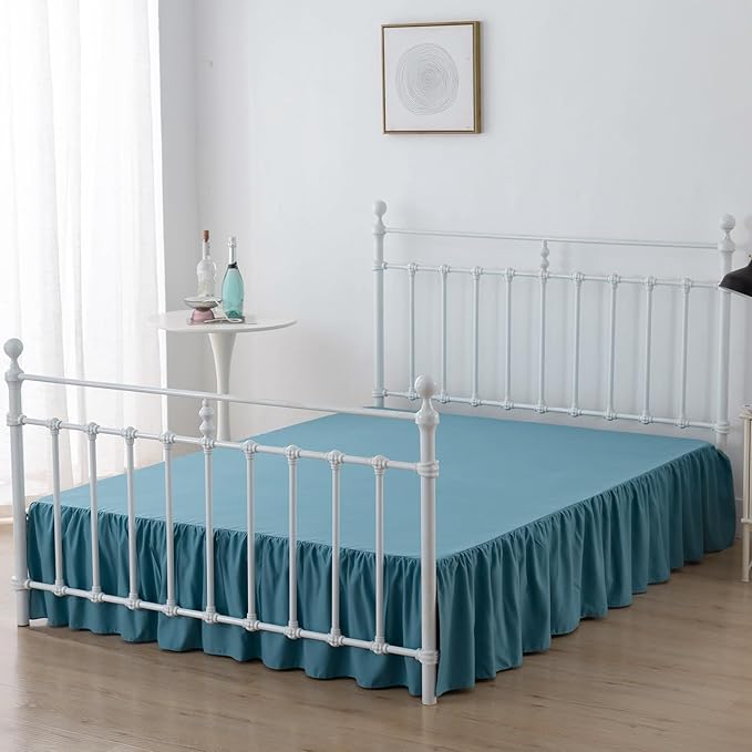 Bed Skirt King Size Ruffled Bed Skirts with Split Corners, 14 Inch Drop Dust Ruffle Bed Skirt with Platform, Teal Blue, 14'' King