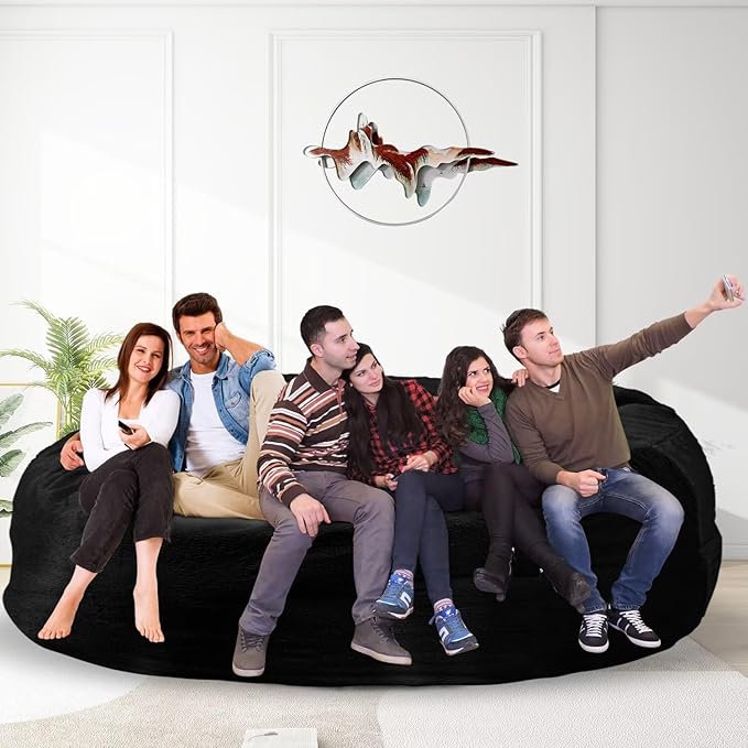 Bean Bag Chair for Adults 8FT,Soft Removable Cover for Teens/Girls Bedroom,Fluffy Giant Round Floor Beanbag Lounger Chairs (No Filler,Black)