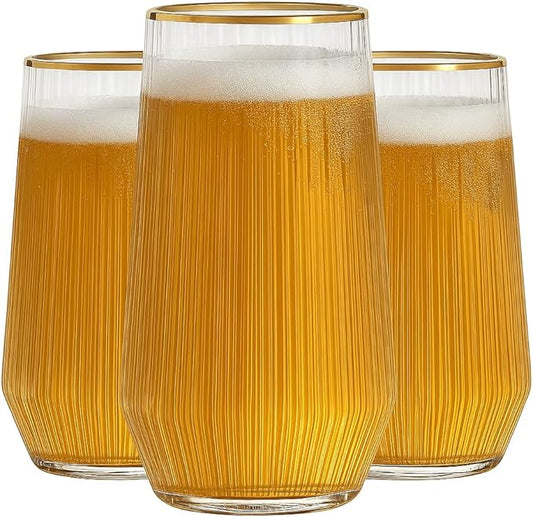 48 Pack Ribbed Ripple Stemless Toasting Glasses, Origami Durable 9 Oz BPA-Free Disposable Plastic Champagne Flutes for Weddings, Bars, Events, and Celebrations (Gold Rim)
