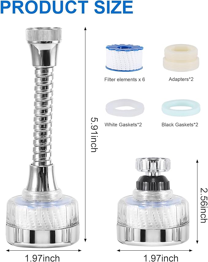 Bathroom Sink Faucet Water Filter,Sink Faucet Filter with Extension Tube,360° Rotating Kitchen Faucet Water Filter,Softens Hard Water faucet extender with 3 Replacement Filter
