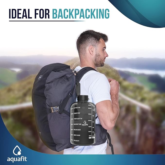 AQUAFIT 128 oz Plastic Water Bottle With Straw - Motivational Gym Water Bottle