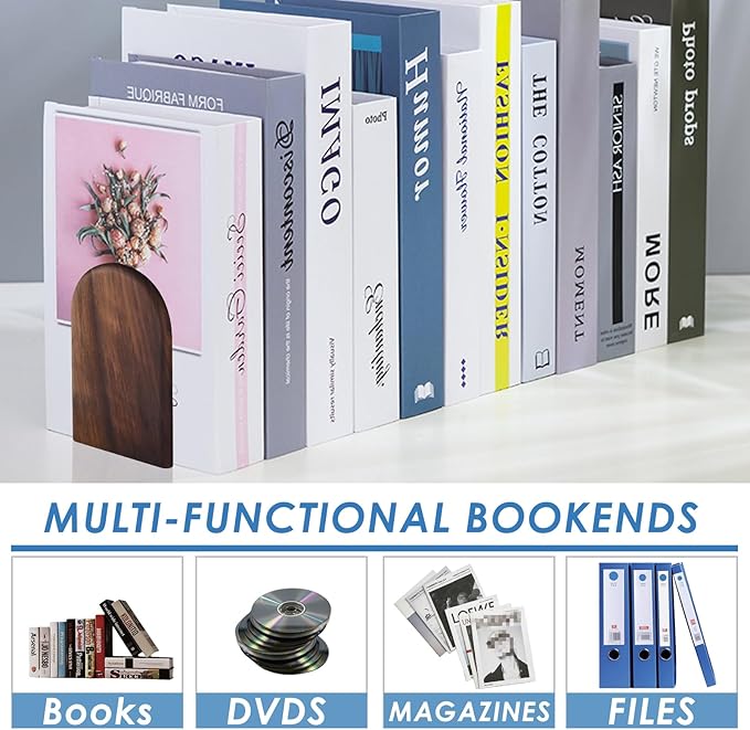 Book Ends, Sturdy Wooden Bookends for Shelves - Heavy Duty Non-Slip Book Organizers, Decorative Bookend Holders for Home Office, Library, Black Walnut Universal Economy Bookend, Small, 1 Pair