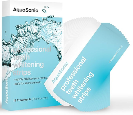 AquaSonic Professional Teeth Whitening Strips - Enamel Safe Teeth Whitening with Hydrogen Peroxide - Easy to Use, Non-Slip, Affordable & Effective (Unflavored)