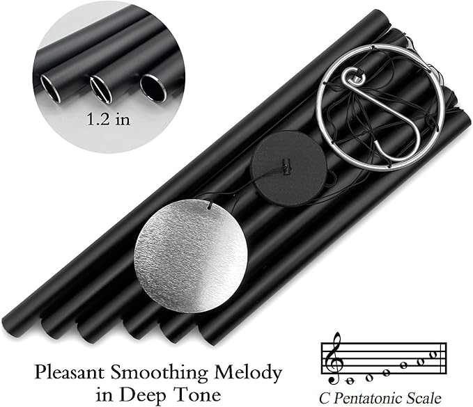 ASTARIN Outdoor Deep Tone,45Inch Sympathy Wind Chimes for Outside with 6 Tubes Tuned Relaxing Melody,Memorial Wind Chimes Large for Mom,Garden Decor,Black