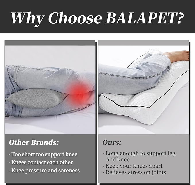 BALAPET Shredded Memory Foam Knee Pillow for Side Sleepers, Pillow Between Legs for Aligns Spine, Supportive Leg Pillow for Pregnancy Relieves Pressure Hip Leg Elevation, 6.5" Height