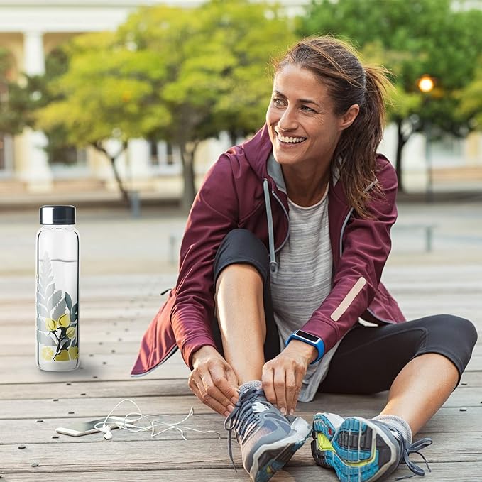 Borosilicate Glass Water Bottle, Sports Glass Drinking Bottle with Neoprene Sleeve and Stainless Steel Lid 16oz / 32oz