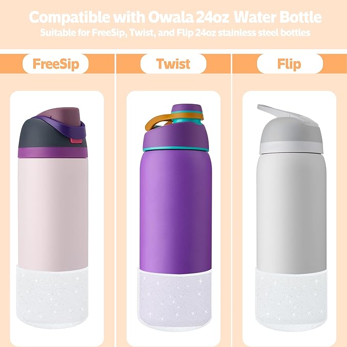 2PCS Silicone Water Bottle Boot for Owala 24oz 32oz 40oz,Anti-Slip Protective Sleeve Bottom Bumper Protector for FreeSip, Twist, and Flip Water Bottles