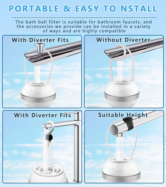 Bath Ball Water Filter,Bathtub Water Filter,8-Stages Bathtub Filter for Tub Faucet,Bath Filter for Tub Removes Contaminants with 3000 Gallons of Filtration,BPA Free,Smoother Skin and Healthier Hair