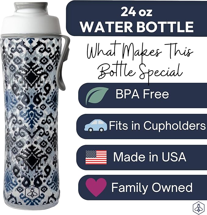 Biddlebee 24oz. BPA-Free Reusable Water Bottle with Wide-Mouth Chug Cap & Carry Handle | Perfect for Travel, Gym, School & Work | Proudly Made in USA | Cupholder Friendly, Fits in Backpack Pockets