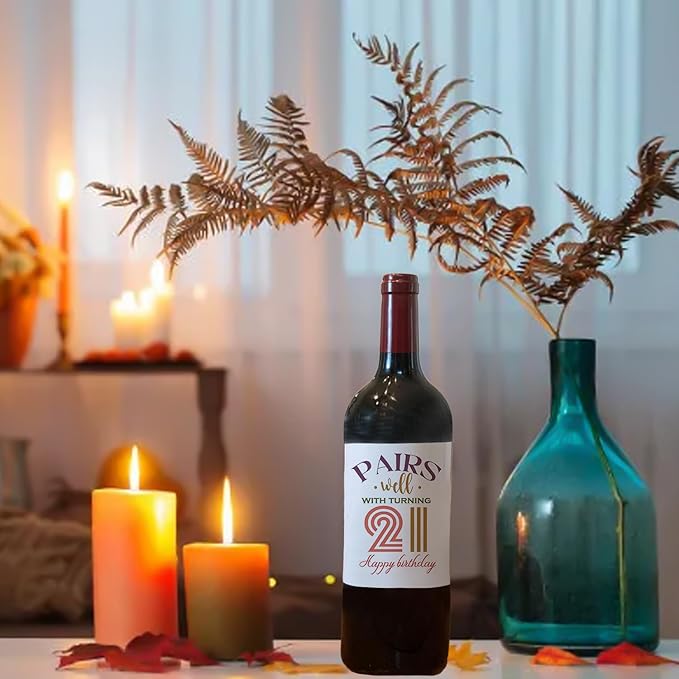 24Pcs 21st Birthday Gifts for Her Him Wine Labels, Happy 21st Birthday Party Decorations for Her Him Wine Bottle Labels, 21 Year Old Birthday Gifts for Her Women Men Wine Bottle Stickers