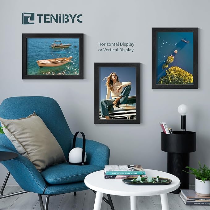 12x16 Picture Frame 3 pk - Textured Black Wood, HD Tempered Glass, Wall Gallery Picture Photo Frame