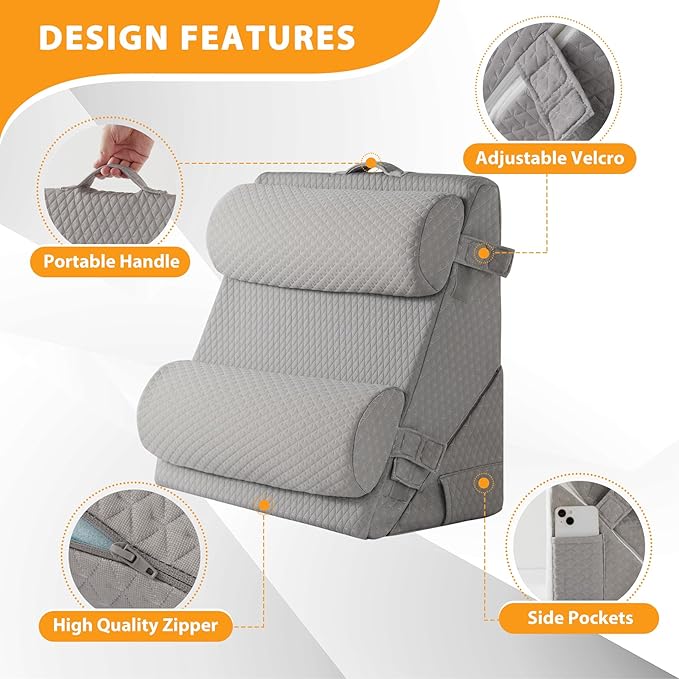 4PCS Orthopedic Bed Wedge Pillow Set for Sleeping, Wedge Pillow for Back Pain Relief, 10-in-1 Adjustable Bed Wedge Pillow Post Surgery, Triangle Pillow for Acid Reflux Snoring Gerd, Grey