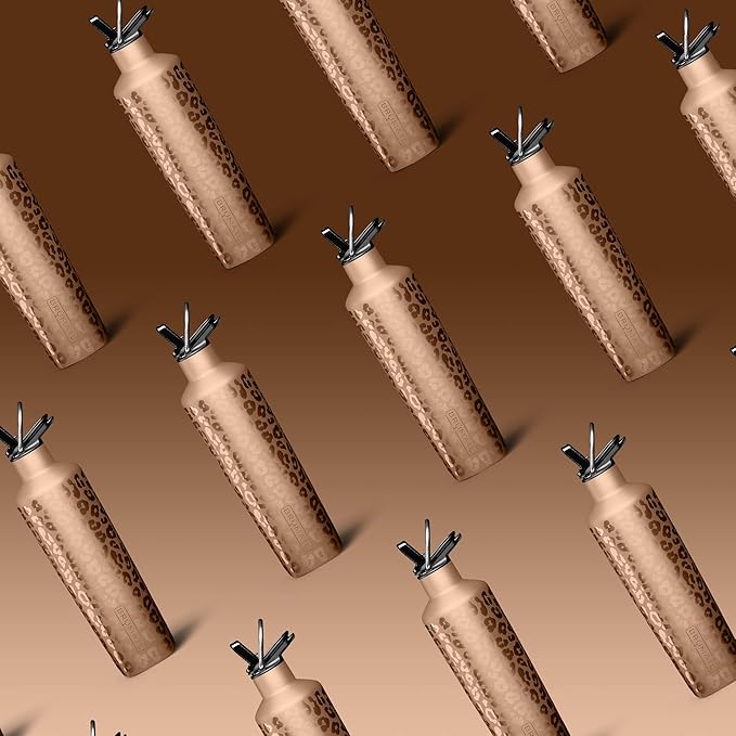 BrüMate ReHydration - 100% Leakproof 25oz Insulated Water Bottle with Straw - Stainless Steel Water Canteen (Rose Gold Leopard)