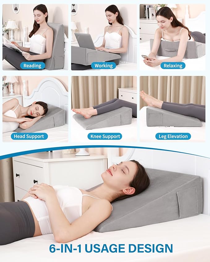 Bed Wedge Pillow for Sleeping, 7.5 Inch Triangle Pillow Wedge for After Surgery, Memory Foam Top Wedge Pillow for Anti-snoring Acid Reflux Gerd with Machine Washable Plush Cover