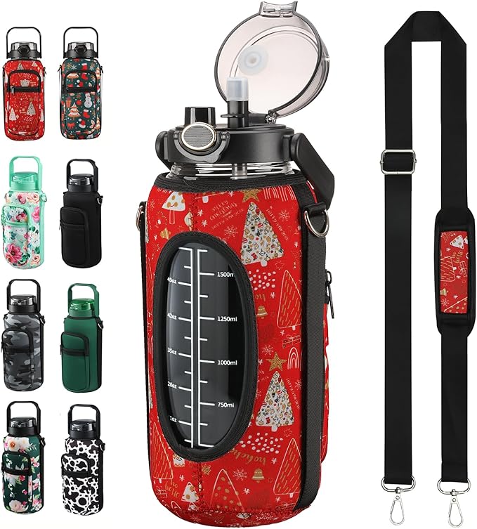 64 oz Glass Water Bottle with Straw and Sleeve Half Gallon Motivational Water Bottle with Time Marke and Strap 2L Leakproof Borosilicate Water Jug for Gym Outdoors for Women