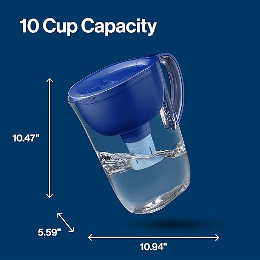 Brita Large Water Filter Pitcher for Tap and Drinking Water with SmartLight Filter Change Indicator + 1 Elite Filter, Reduces 99% Of Lead, Lasts 6 Months, 1-Cup Capacity, Blue