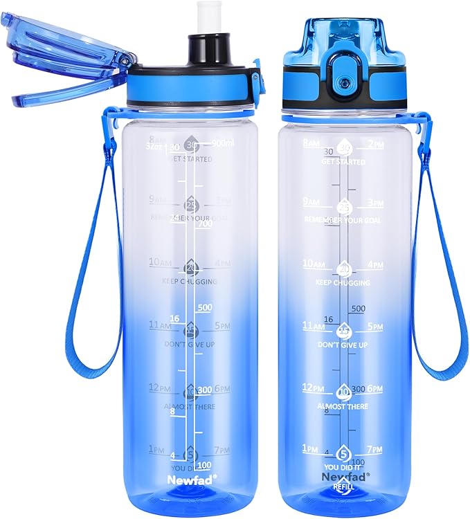 32 oz Water Bottle with Detachable Straw, Clear Motivational Water Bottles with Time to Drink, Tritan & BPA Free Sports Water Jug with Time Marker, Upgraded handle design