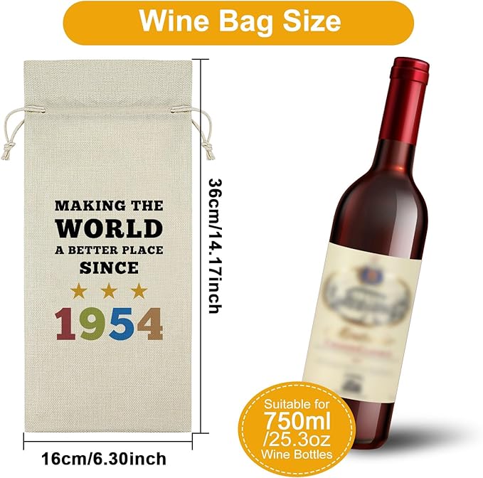 70th Birthday Gifts for Mom Dad Wine Bag Gag Gifts for 70 Year Old Man Women Wine Bottle Decoration Bag 1954 Birthday Gifts for Wife Sister Her Him Brother Turning 70 Birthday wine accessory gifts