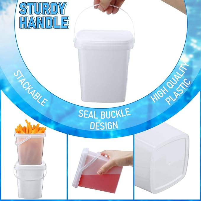 24 Pcs 33.8 oz Rum Buckets for Drinks Cocktails Plastic Square Drink Bucket with Lids and Handle 200 Pcs Motivational Sticker 20 Pcs Straw, Reusable Ice Cream Buckets for Summer Parties Snack