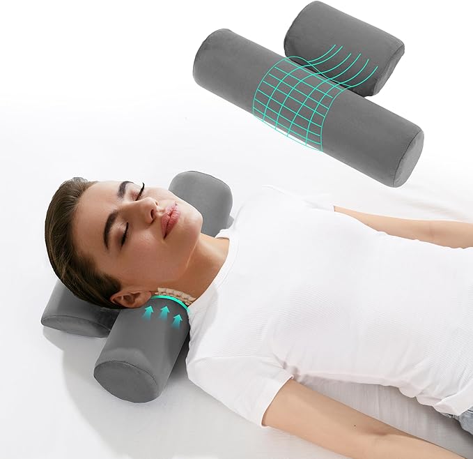 BALAPET Cervical Neck Pillow Adjustable Neck Roll Pillow for Comfortable Sleeping,Neck Support Pillow with Detachable Pad for Body Lumbar Knee Leg Relieve Muscle Tension Spine Alignment(gray)