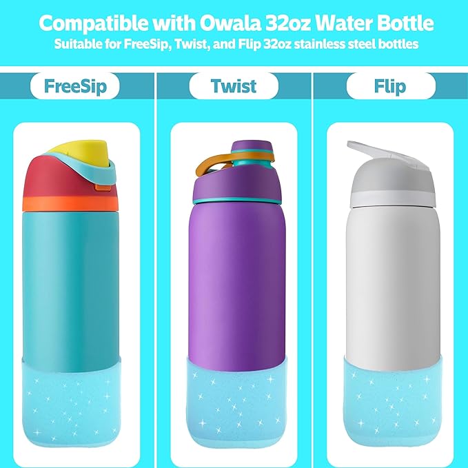 2PCS Silicone Water Bottle Boot for Owala 24oz 32oz 40oz,Anti-Slip Protective Sleeve Bottom Bumper Protector for FreeSip, Twist, and Flip Water Bottles