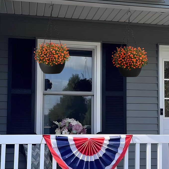 12 inch Hanging Planters for Indoor Plants, 2 Pack Planters for Outdoor Plants with Drainage Holes and Chain, Round Plastic Hanging Baskets, Hanging Flower Pots for Balcony Garden Decor-Black