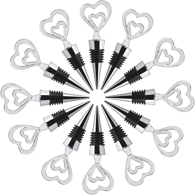 12PCS Valentine's Day Bridal Shower Favors for Guests,Nurses Gift Ideas Silver Heart Wine Bottle Stoppers Summer Holiday Birthday Gifts Wedding Souvenirs Party Supplies(12,Sliver Heart)