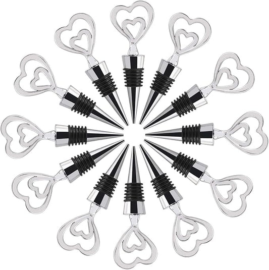 12PCS Valentine's Day Bridal Shower Favors for Guests,Nurses Gift Ideas Silver Heart Wine Bottle Stoppers Summer Holiday Birthday Gifts Wedding Souvenirs Party Supplies(12,Sliver Heart)