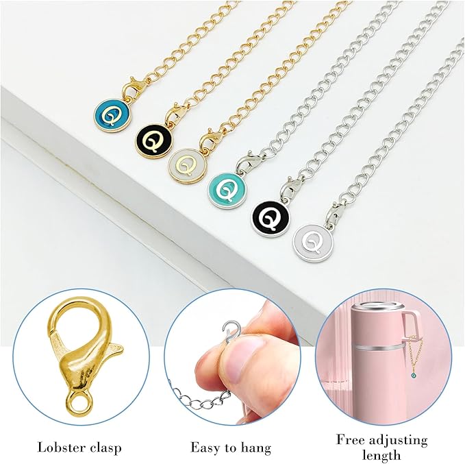 6PCS Letter Charm Accessories for Stanley Cup, Name ID Letter Handle Charm for Stanley Handle Identification Letter Pendant Handle Decoration for Stanley Tumbler Charms (Letter Q)