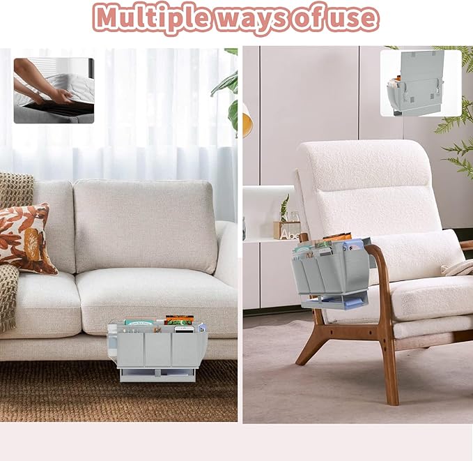 Bedside Caddy, Bed Organizer with 11 Pockets and Power Strip Holder,Versatile Bedside Storage Caddy for Home,Dorm,Bunk,Hospital,Crib Bed (Grey)