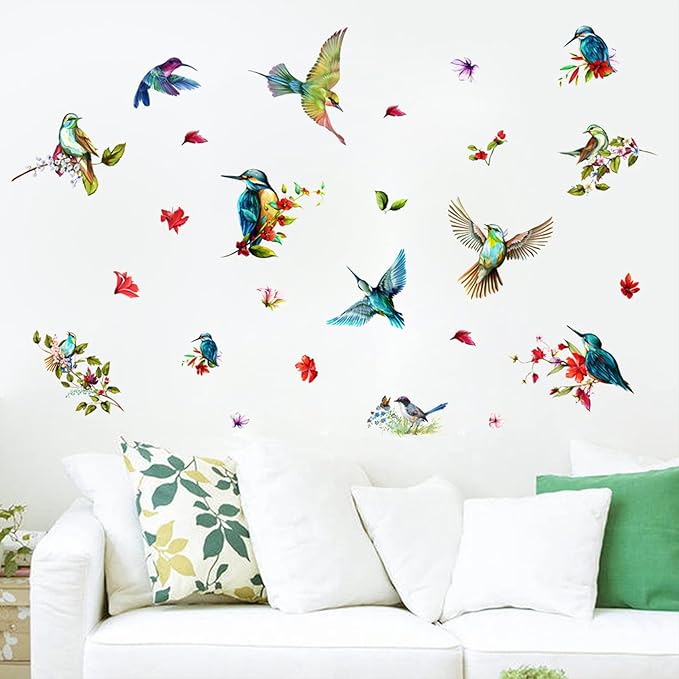 Birds Anti-Collision Spring Window Clings for Glass Windows, Glass Flower Wall Decals, Birds Alert Collision Window Decals Hummingbirds Butterfly Decal Prevent Bird Strikes on Windows Doors