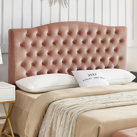 24KF Upholstered Tufted Button Velvet Headboard,Comfortable Fashional Headboard Queen/Full Size,Blush