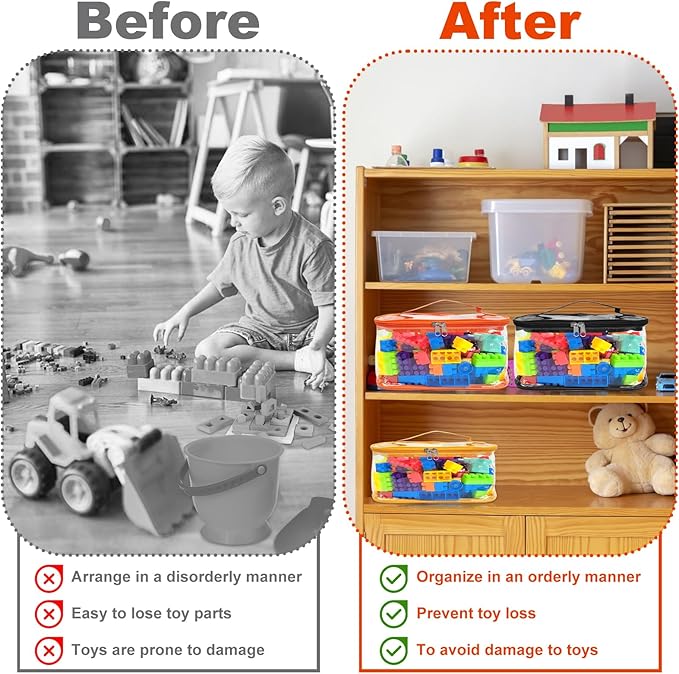 5 Packs Clear Toy Storage Bags, 9.4 x 6.5 x 5.5 Inch Clear PVC Toy Storage Bags with Zipper Reusable Waterproof Toy Storage Organizer Pouch for Board Games Building Blocks Toys and Books